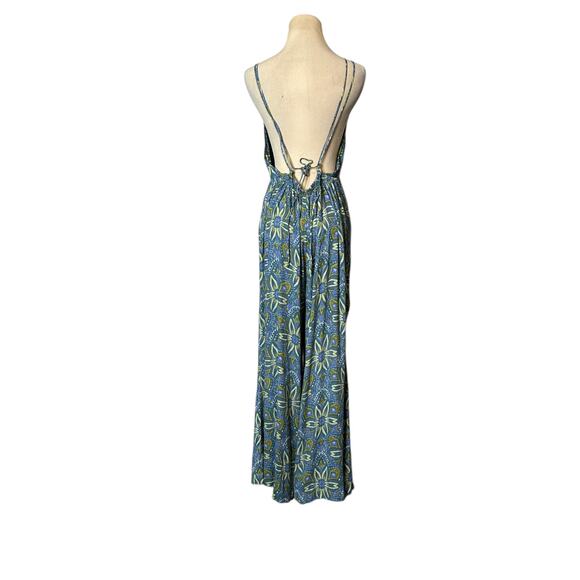 Free People Hard Days Blue Yellow Floral Sleeveless Jumpsuit Small - Picture 7 of 11